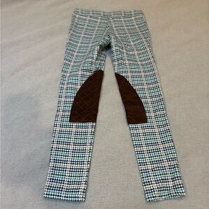 Janie and Jack Blue Plaid Leggings with Brown Patch